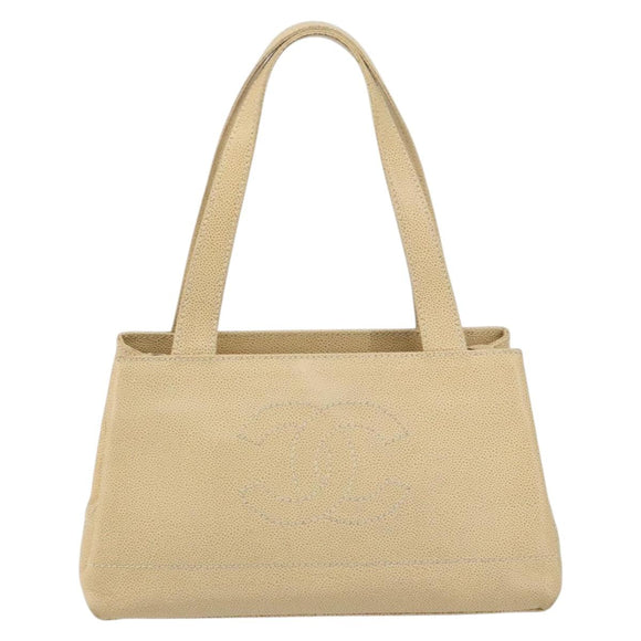 CHANEL Tote Bag Caviar Skin Beige Gold CC Auth BA7755