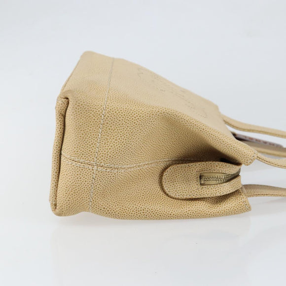CHANEL Tote Bag Caviar Skin Beige Gold CC Auth BA7755