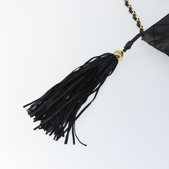 CHANEL Matelasse Chain Shoulder Bag Lamb Skin Black Gold CC Auth BA7756