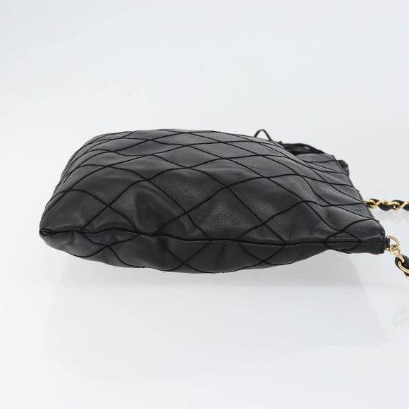 CHANEL Matelasse Chain Shoulder Bag Lamb Skin Black Gold CC Auth BA7756