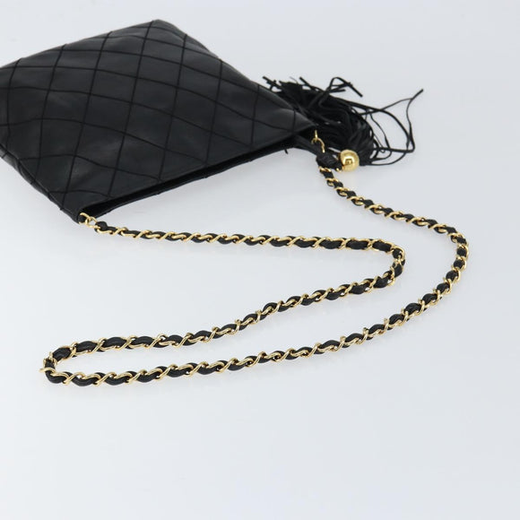 CHANEL Matelasse Chain Shoulder Bag Lamb Skin Black Gold CC Auth BA7756