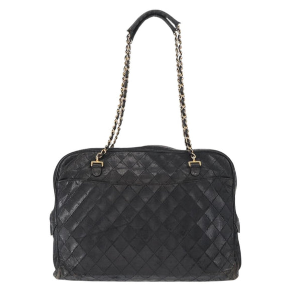CHANEL Matelasse Chain Shoulder Bag Lamb Skin Black Gold CC Auth BA7757