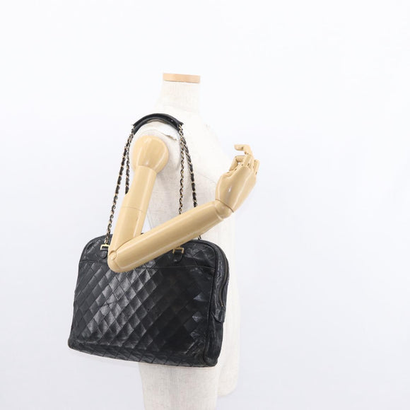 CHANEL Matelasse Chain Shoulder Bag Lamb Skin Black Gold CC Auth BA7757