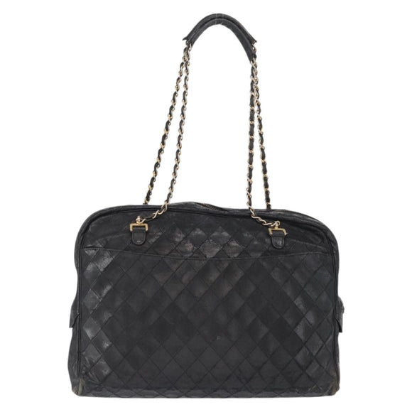 CHANEL Matelasse Chain Shoulder Bag Lamb Skin Black Gold CC Auth BA7757