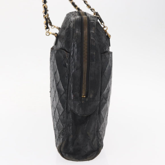 CHANEL Matelasse Chain Shoulder Bag Lamb Skin Black Gold CC Auth BA7757