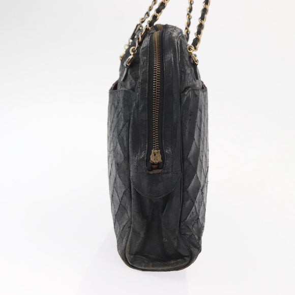 CHANEL Matelasse Chain Shoulder Bag Lamb Skin Black Gold CC Auth BA7757
