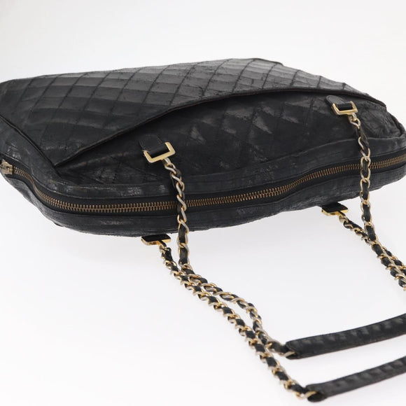 CHANEL Matelasse Chain Shoulder Bag Lamb Skin Black Gold CC Auth BA7757