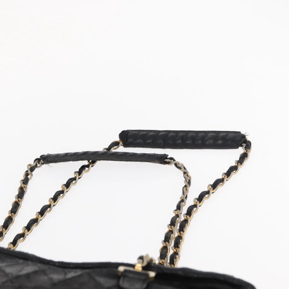 CHANEL Matelasse Chain Shoulder Bag Lamb Skin Black Gold CC Auth BA7757