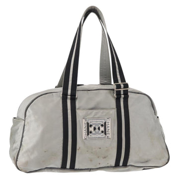 CHANEL Sports Line Boston Bag Nylon Silver CC Auth BA7758