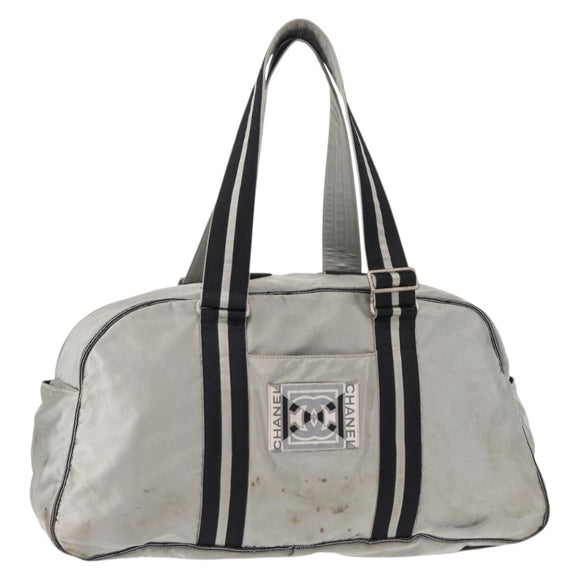 CHANEL Sports Line Boston Bag Nylon Silver CC Auth BA7758