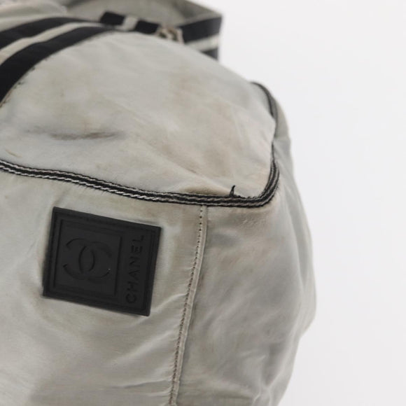 CHANEL Sports Line Boston Bag Nylon Silver CC Auth BA7758
