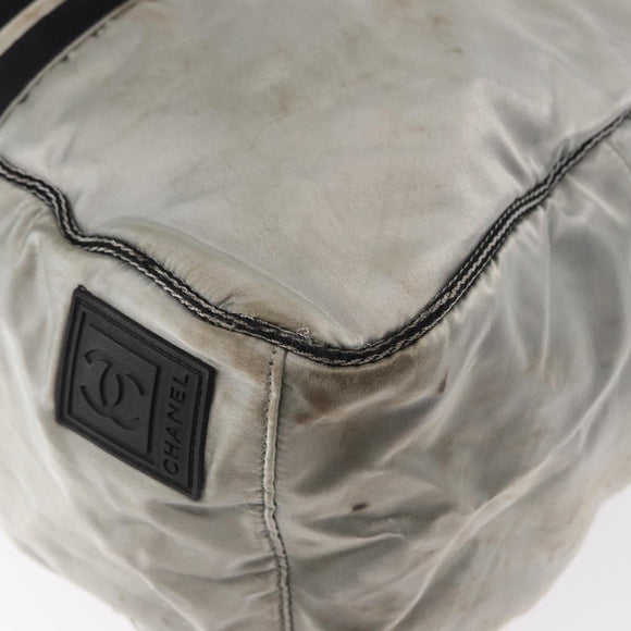 CHANEL Sports Line Boston Bag Nylon Silver CC Auth BA7758
