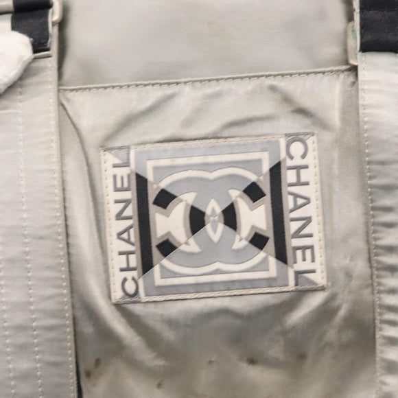 CHANEL Sports Line Boston Bag Nylon Silver CC Auth BA7758