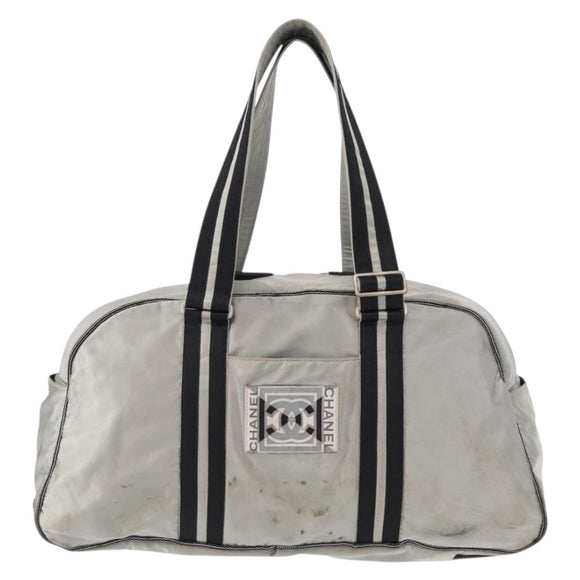 CHANEL Sports Line Boston Bag Nylon Silver CC Auth BA7758