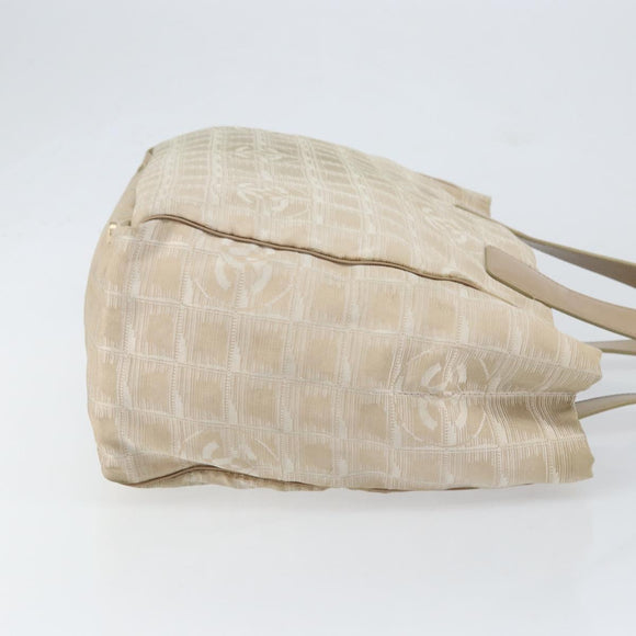 CHANEL New Travel Line Tote Bag Nylon Beige Gold CC Auth BA7759