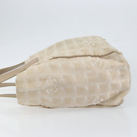 CHANEL New Travel Line Tote Bag Nylon Beige Gold CC Auth BA7759