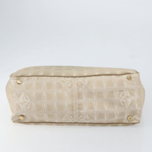 CHANEL New Travel Line Tote Bag Nylon Beige Gold CC Auth BA7759