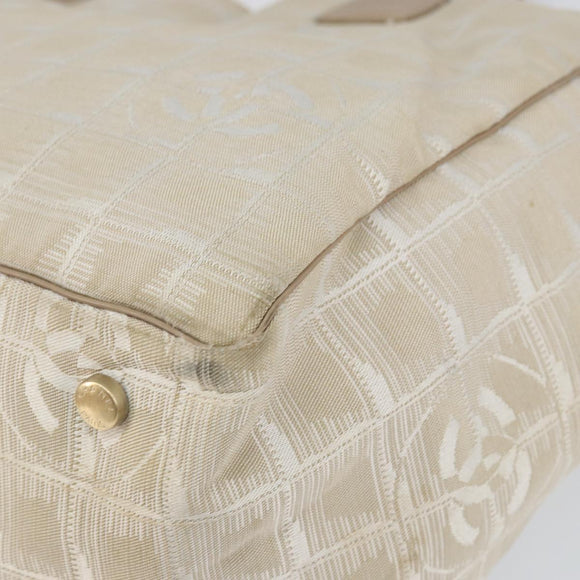 CHANEL New Travel Line Tote Bag Nylon Beige Gold CC Auth BA7760