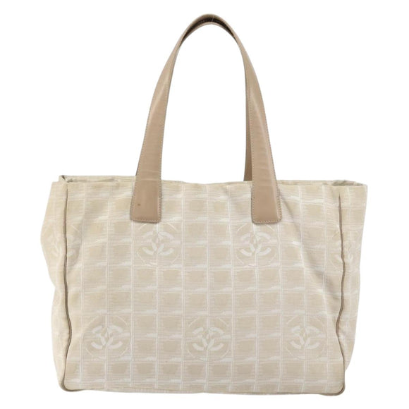 CHANEL New Travel Line Tote Bag Nylon Beige Gold CC Auth BA7760
