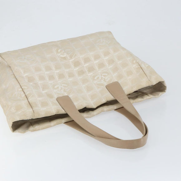 CHANEL New Travel Line Tote Bag Nylon Beige Gold CC Auth BA7760