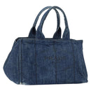 PRADA Canapa MM Hand Bag Denim Blue Gold Auth BA7761-1