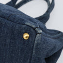 PRADA Canapa MM Hand Bag Denim Blue Gold Auth BA7761-14