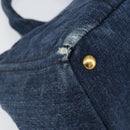 PRADA Canapa MM Hand Bag Denim Blue Gold Auth BA7761-15