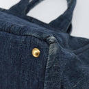 PRADA Canapa MM Hand Bag Denim Blue Gold Auth BA7761-16