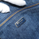 PRADA Canapa MM Hand Bag Denim Blue Gold Auth BA7761-18