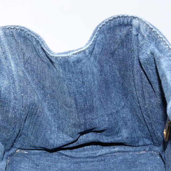 PRADA Canapa MM Hand Bag Denim Blue Gold Auth BA7761