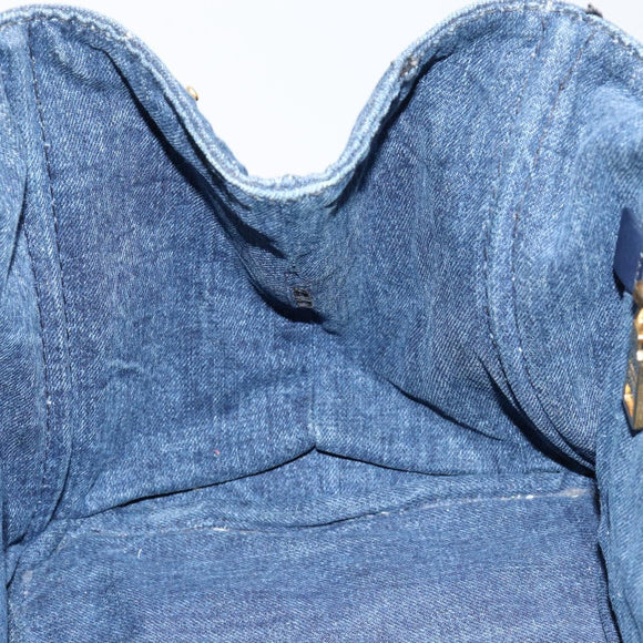 PRADA Canapa MM Hand Bag Denim Blue Gold Auth BA7761