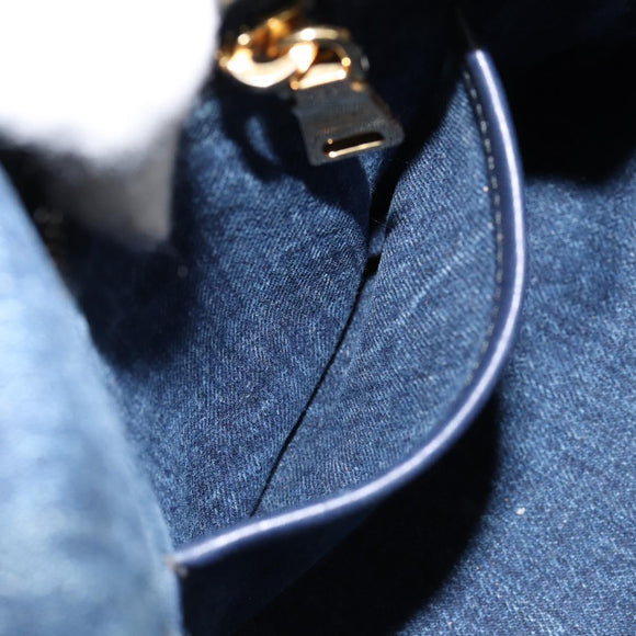 PRADA Canapa MM Hand Bag Denim Blue Gold Auth BA7761