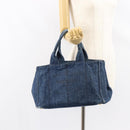 PRADA Canapa MM Hand Bag Denim Blue Gold Auth BA7761-25