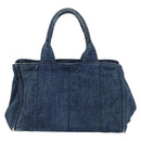 PRADA Canapa MM Hand Bag Denim Blue Gold Auth BA7761-2