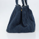 PRADA Canapa MM Hand Bag Denim Blue Gold Auth BA7761-4