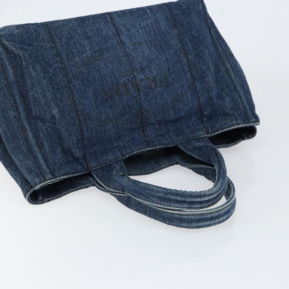 PRADA Canapa MM Hand Bag Denim Blue Gold Auth BA7761