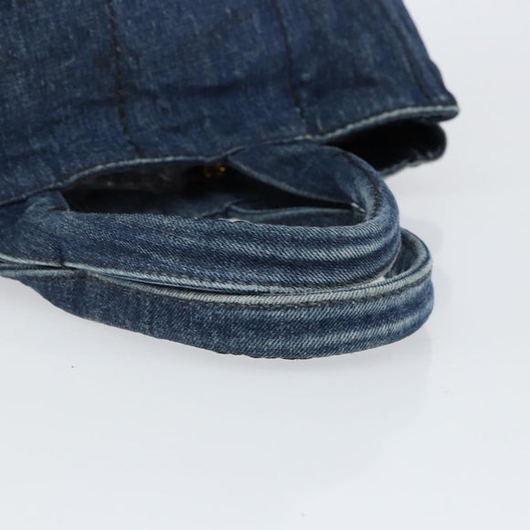 PRADA Canapa MM Hand Bag Denim Blue Gold Auth BA7761