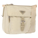 PRADA Shoulder Bag Nylon Beige Silver Auth BA7762-1