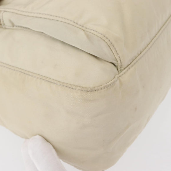 PRADA Shoulder Bag Nylon Beige Silver Auth BA7762