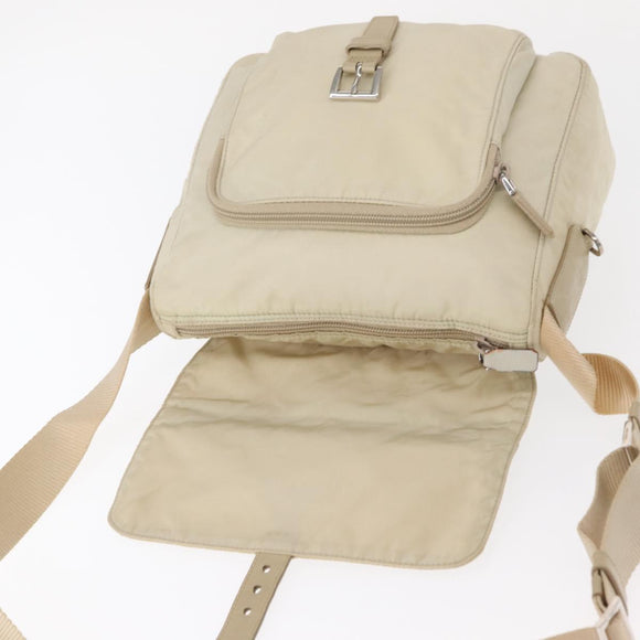 PRADA Shoulder Bag Nylon Beige Silver Auth BA7762