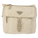PRADA Shoulder Bag Nylon Beige Silver Auth BA7762-13