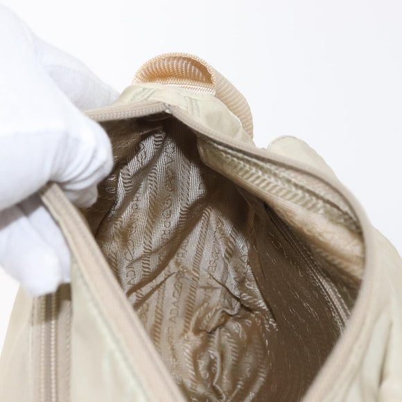 PRADA Shoulder Bag Nylon Beige Silver Auth BA7762