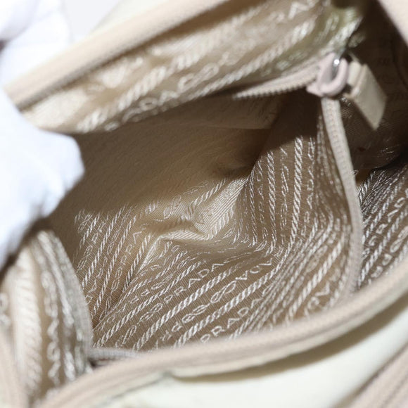 PRADA Shoulder Bag Nylon Beige Silver Auth BA7762