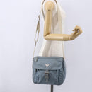 PRADA Shoulder Bag Nylon Light Blue Silver Auth BA7764-27