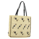 PRADA Hand Bag Nylon Leather Beige Silver Auth BA7765-1