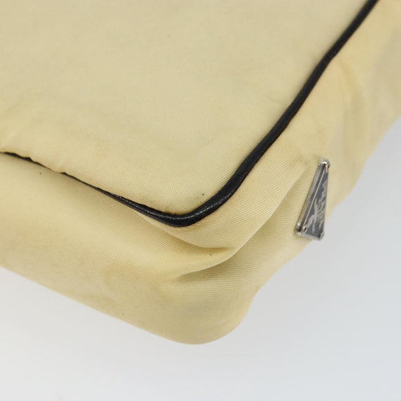 PRADA Hand Bag Nylon Leather Beige Silver Auth BA7765