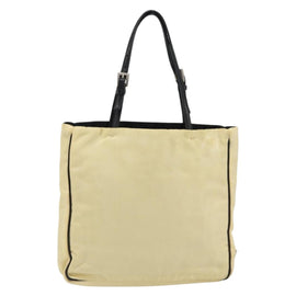 PRADA Hand Bag Nylon Leather Beige Silver Auth BA7765 - 0