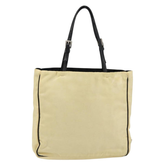 PRADA Hand Bag Nylon Leather Beige Silver Auth BA7765