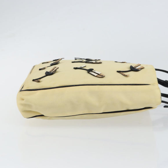 PRADA Hand Bag Nylon Leather Beige Silver Auth BA7765