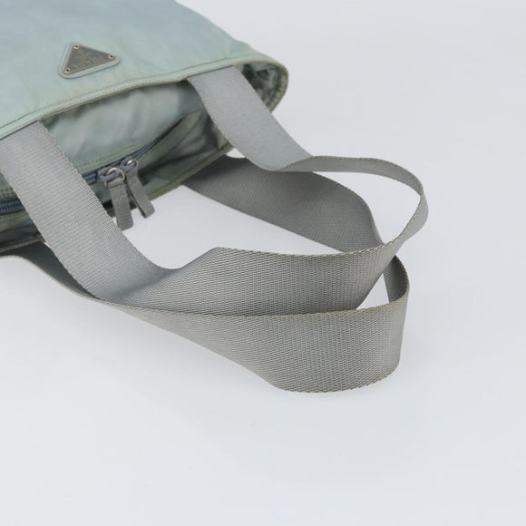 PRADA Tote Bag Nylon Light Blue Silver Auth BA7768
